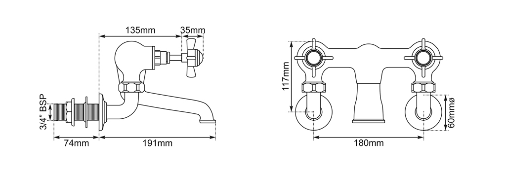 wall mounted bath filler dimensions