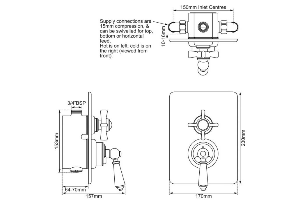 concealed thermostatic shower valve dual control single outlet dimensions