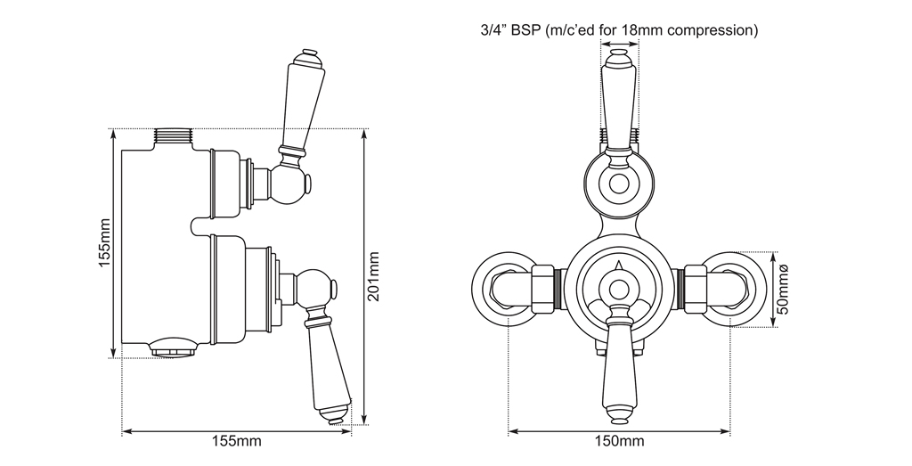 exposed thermostatic shower valve dimensions