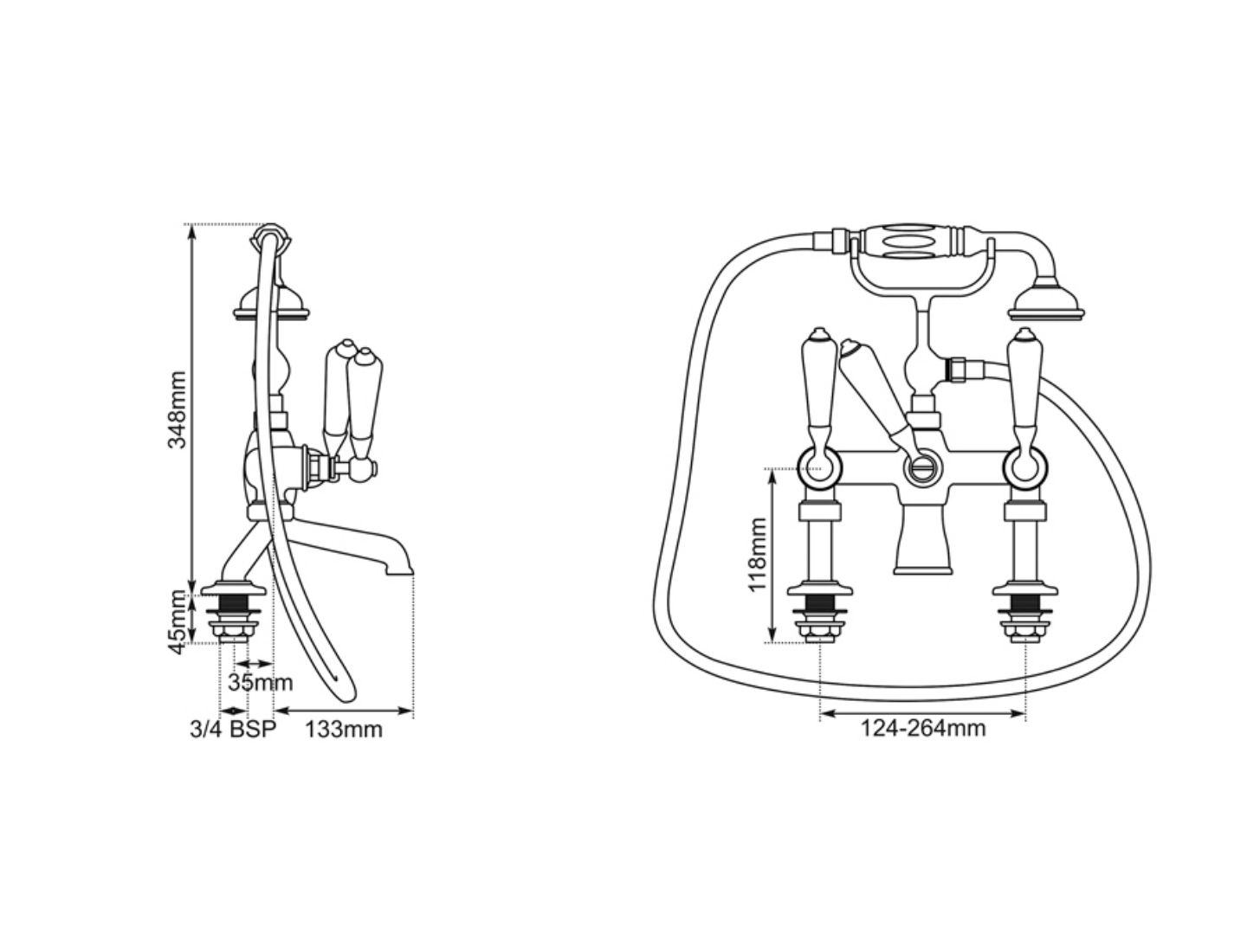 Bath Mixer Taps With Cranked Legs Dimensions