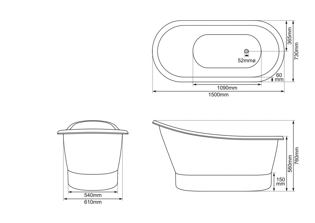 Bijou Nickel Interior 1500Mm Dimensions