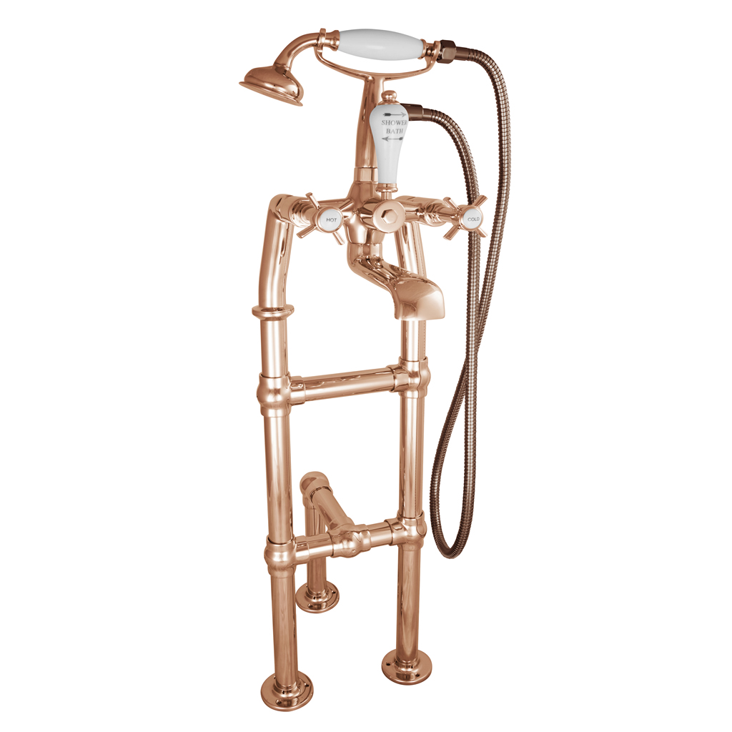 Freestanding Bath Mixer Taps Copper With Support Small