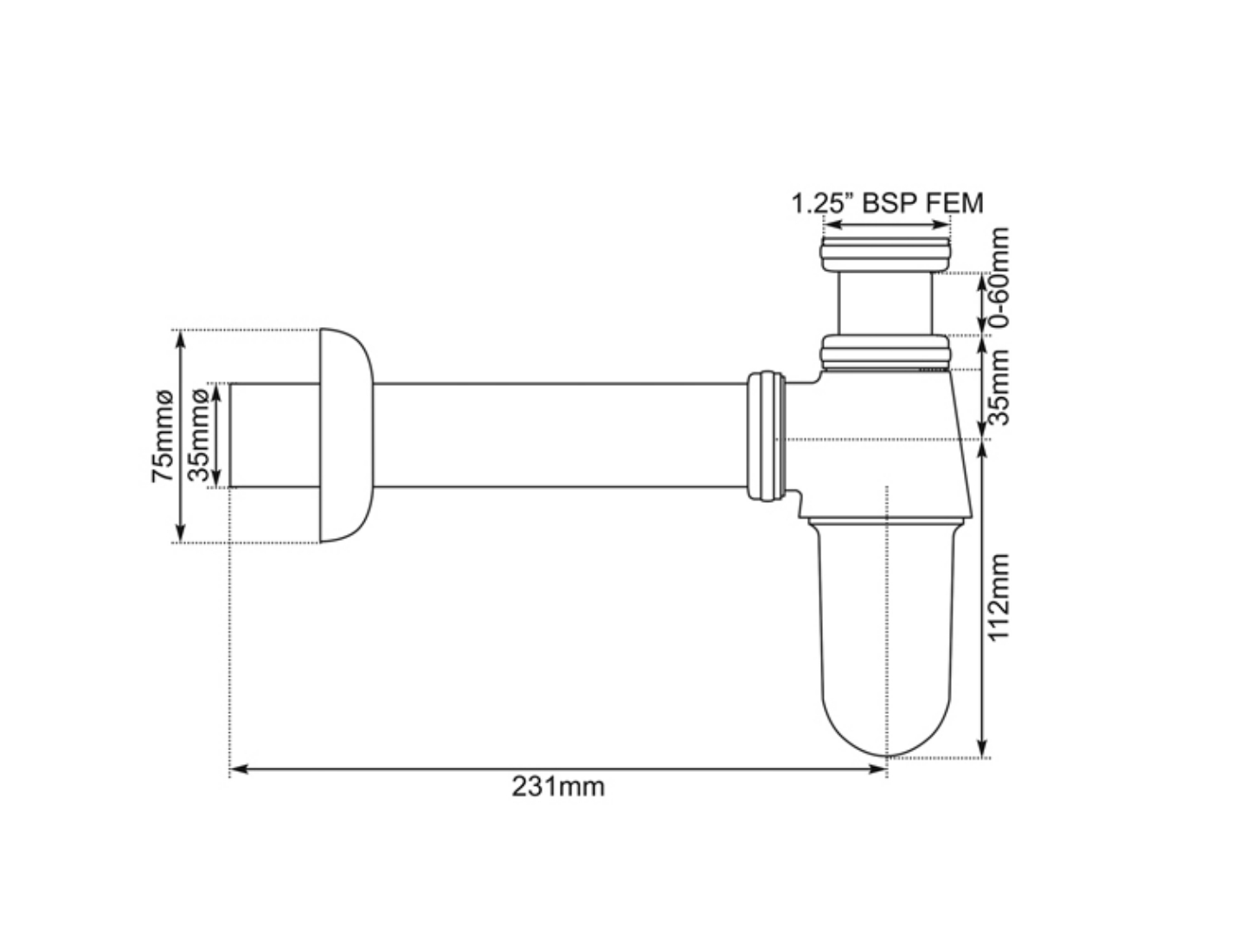 Bottle Trap Pvd Dimensions