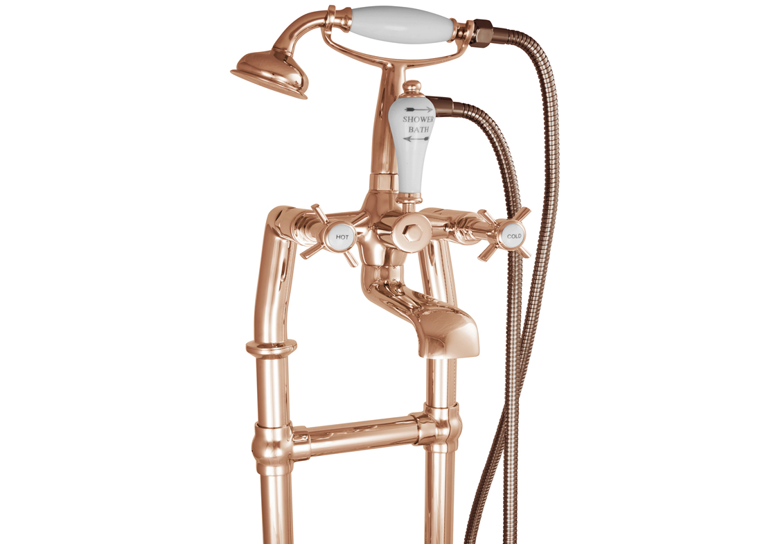 freestanding bath mixer taps copper 580mm detail Thumb