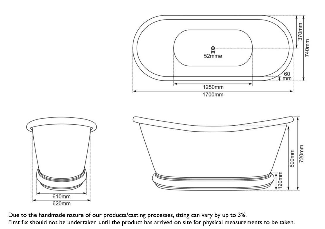 Copper Bulle Hammered Dimensions