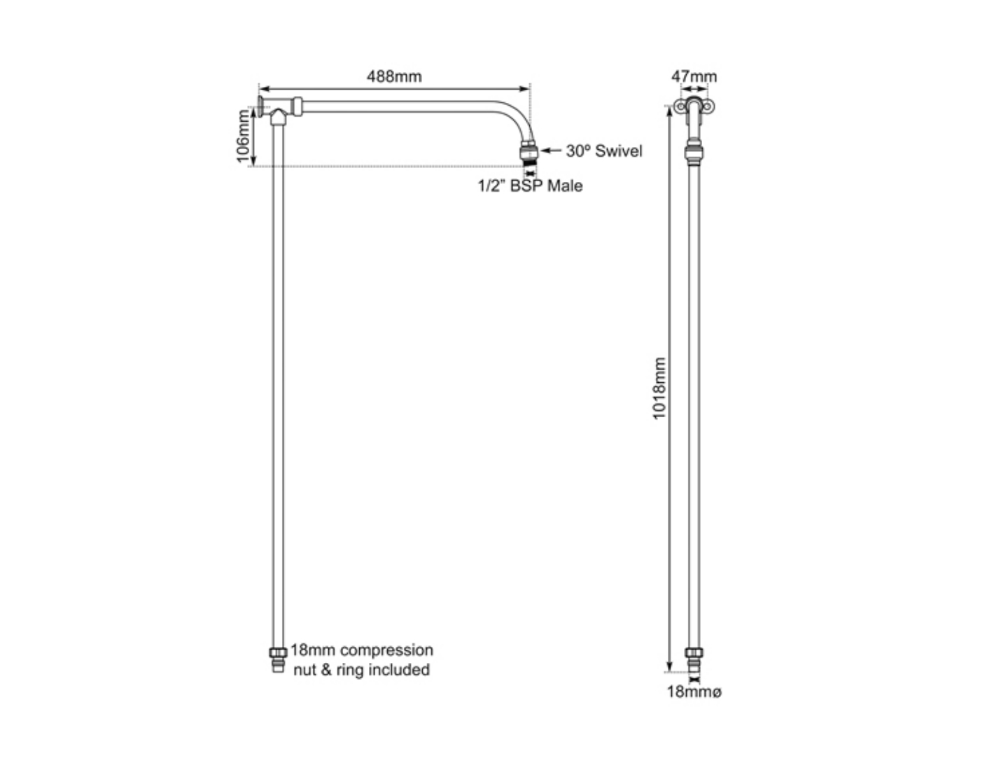 Shower Arm Riser Rail Dimensions
