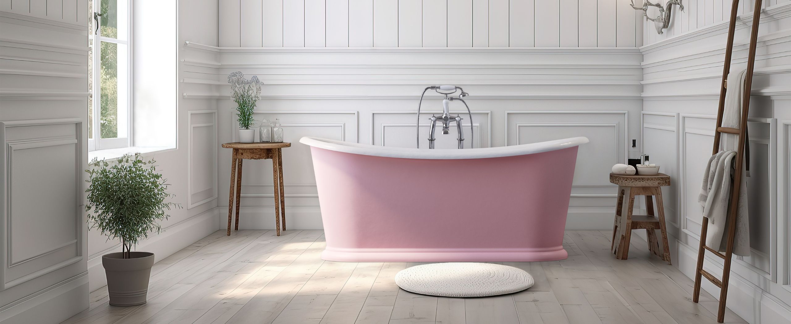 Caravel Bateau Cast Iron Bath Farrow Ball Sulking Room Pink