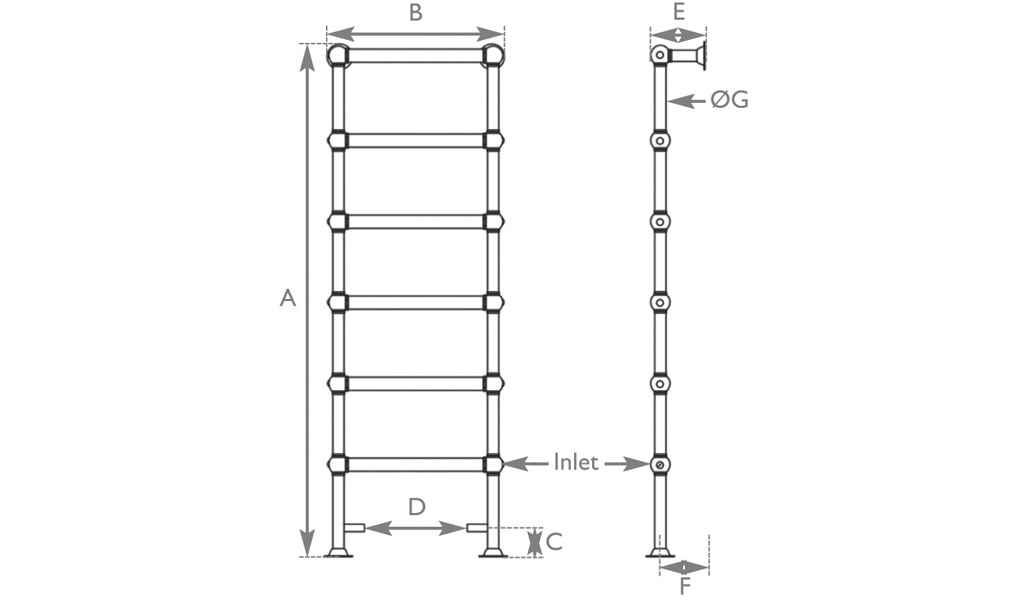 colossus chrome towel rail 1800x650mm measurements