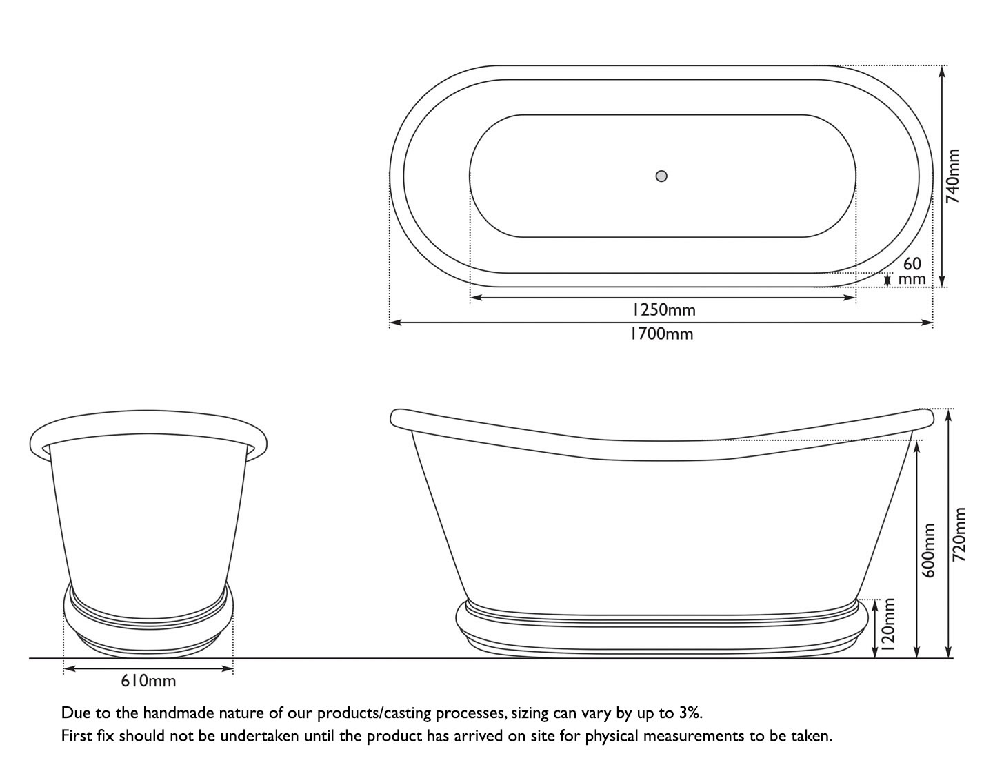 Brass Bulle Bath Measurements