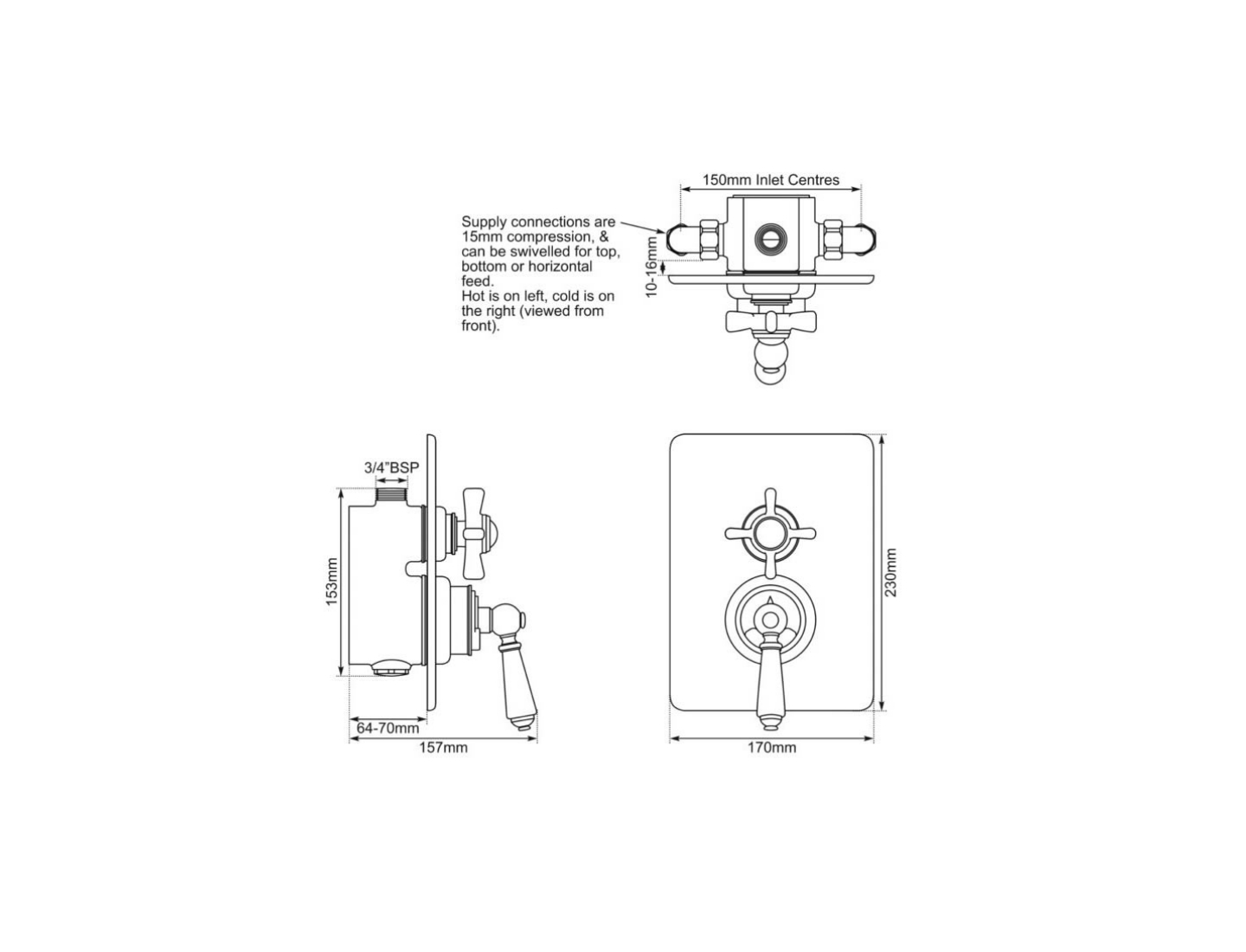 Concealed Thermostatic Shower Valve Dual Control Single Outlet Dimensions