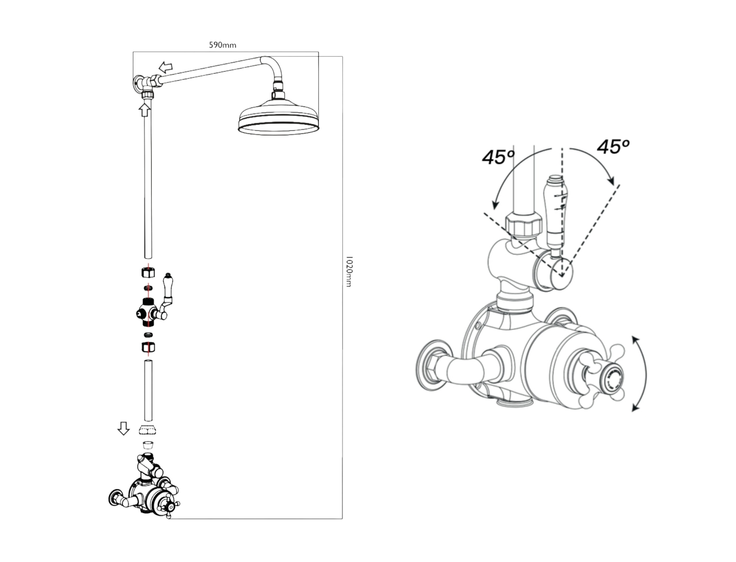 Exposed Thermostatic Shower Mixer 8 Inch Rose Dimensions