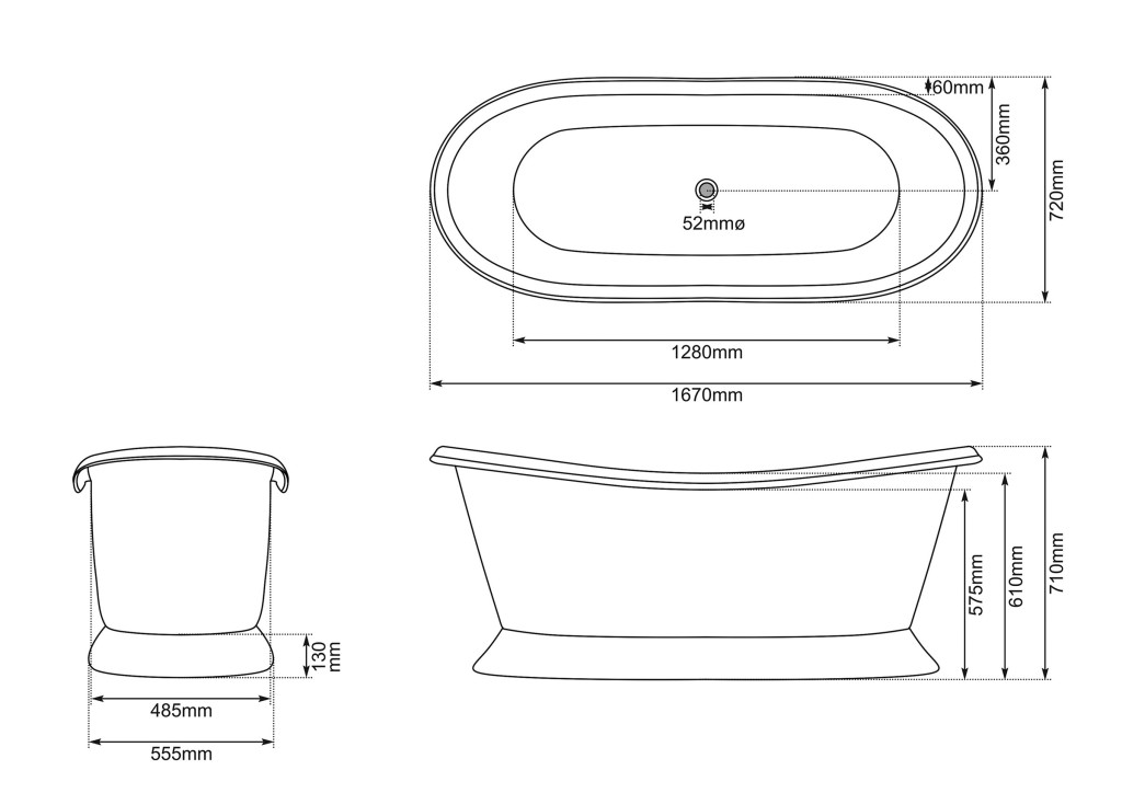 Bateau Hammered Copper Dimensions
