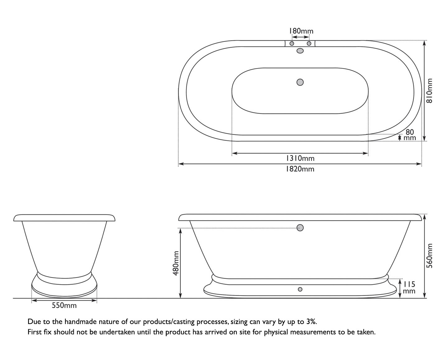 Shikara Bath Measurements